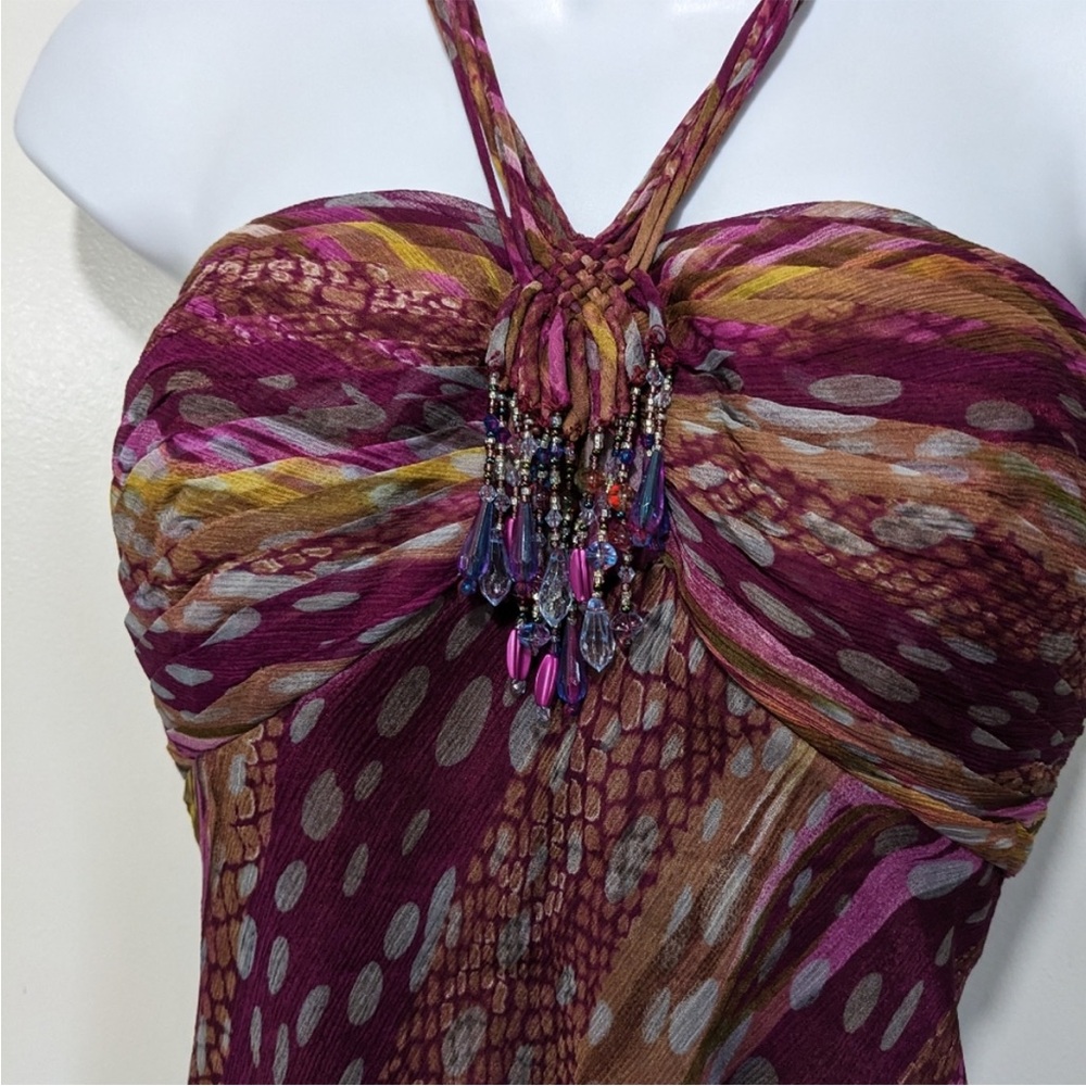 Vintage y2k Silk Beaded Bias Halter Dress